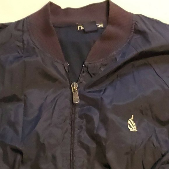 VINTAGE 90's Nautica Spell out Windbreaker/Bomber Jacket zip up Blue Men's L XL - Picture 2 of 10